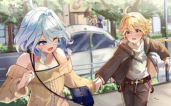 Genshin Impact : Furina & Aether's Adventure in Motion, Genshin Impact, Furina (Genshin Impact), Aether (Genshin Impact), girl, boy HD wallpaper