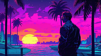 Boy With Sunglasses Vaporwave Sunset Glow Palm Trees Yacht Relaxing, vaporwave, sunset, artist, artwork, digital-art HD wallpaper