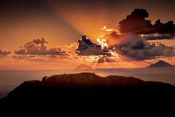 Nature, Sunset, Sea, Twilight, Clouds, Dusk, Island HD wallpaper