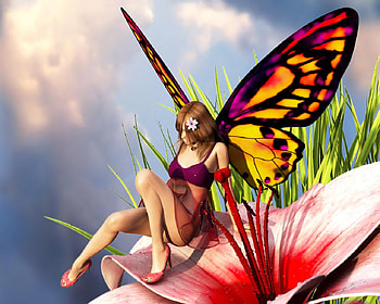Butterfly Fairy, grass, butterfly wings, female, flower HD wallpaper
