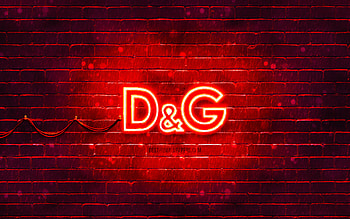 Dolce Gabbana red logo, , red brickwall, Dolce Gabbana logo, brands, Dolce Gabbana neon logo, Dolce Gabbana HD wallpaper