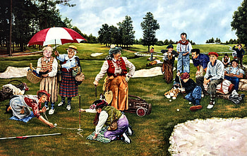 Measuring the Distance, artwork, wide screen, painting, art, golf, beautiful, sports, people HD wallpaper