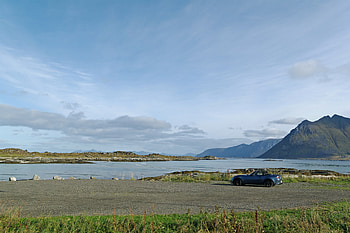 Sky, Mountains, Cars, Rocks, Coast, Car HD wallpaper