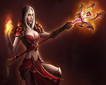 Fire Mage, Staff, Elf, Woman, Magic, Fire, Fantasy HD wallpaper