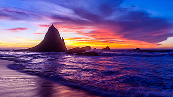 Rock Coast Beach, Olympic National Park, Washington, sky, rocks, sea, clouds, colors, usa HD wallpaper