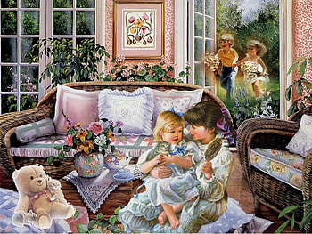 Romantic, children, teddy, house HD wallpaper