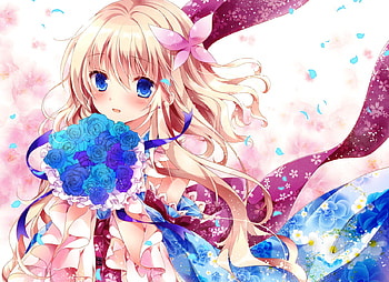 Bride, pink, bouquet, anime, nogi takayoshi, girl, manga HD wallpaper