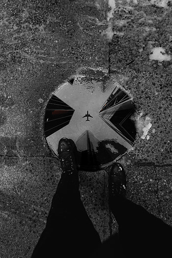 Building, Reflection, Miscellanea, Miscellaneous, Legs, Plane, Airplane, Puddle HD phone wallpaper