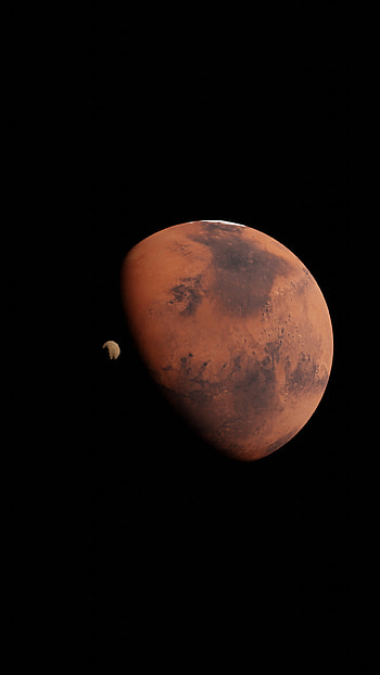Mars and Phobos, solar system, planet, cool, solar, cycles, blender, space, red, rock, moon, realistic, science, universe, galaxy, render HD phone wallpaper