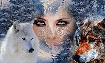 Faces, digital, wolves, art, eyes, girl HD wallpaper