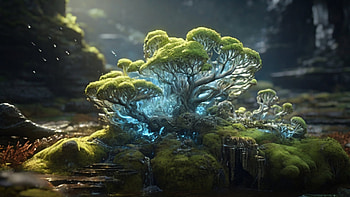 Mushrooms, forest, grass, mushroom, glow, tree HD wallpaper