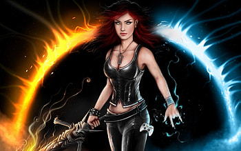 warrior, girl, circle, sword, fantasy HD wallpaper
