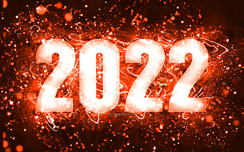 Happy New Year 2022, orange neon lights, 2022 concepts, 2022 new year, 2022 on orange background, 2022 year digits, 2022 orange digits HD wallpaper