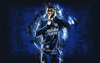 Nicolas Pepe, Arsenal FC, Ivorian footballer, blue stone background, portrait, Premier League, England, football HD wallpaper