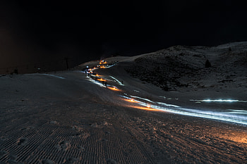 Winter, Night, Snow, Dark, Silhouettes, Long-Term Exposure, Traces HD wallpaper