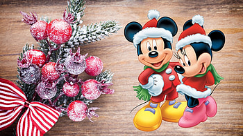 Mickey Minnie Christmas, Santa suits, Mickey Mouse, holiday, Disney, Christmas, Minnie Mouse, decorations, tree HD wallpaper