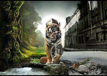 Animals, Art, Robots, Tigers HD wallpaper