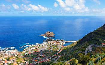 Porto Moniz, Madeira Island, mountain view, ocean, seascape, coast, Porto Moniz panorama, Porto Moniz cityscape, Madeira, Portugal HD wallpaper