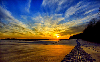 WINTER DUSK, winter, snow, road, nature, sunset HD wallpaper