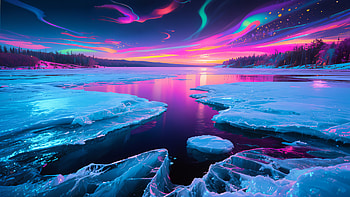Frozen Lake Glow: Aurora Reflections at Twilight, frozen lake, ice, aurora borealis, river, winter HD wallpaper