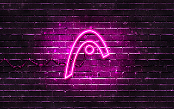 Head purple logo, , purple brickwall, Head logo, brands, Head neon logo, Head HD wallpaper