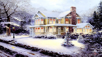Christmas story, winter, peaceful, nice, snowflakes, holiday, painting, snow, trees, road, new year, frost, frozen, path, house, cold, beautiful, cabin, story, pretty, christmas, cottage, lovely, village, wreath HD wallpaper
