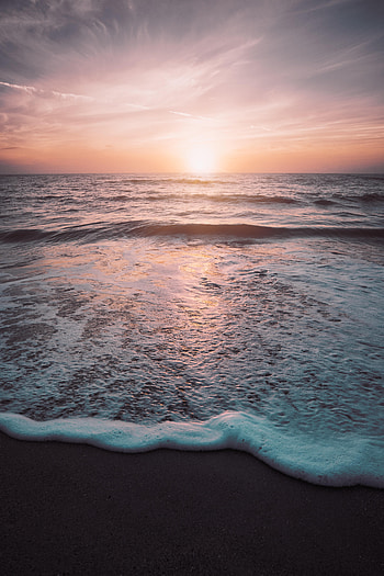 Nature, Sunset, Waves, Beach, Horizon, Ocean HD phone wallpaper