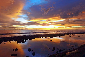 Landscape, Nature, Sunset, Sky, Reflection, Shore, Bank HD wallpaper