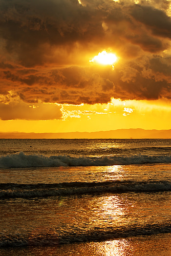 Nature, Sunset, Sea, Clouds, Horizon, Glare HD phone wallpaper