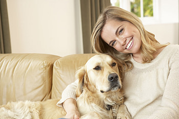 Happy Together!, TOGETHER, GIRL, OWNER, BEAUTIFUL, GOLDEN, BLONDE, PET DOG, SMILING HD wallpaper