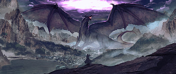 Dragon and warrior, fantasy, digital art HD wallpaper