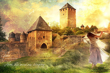 Hear the Meadow Singing, singing, morning, fantasy, meadow, castle HD wallpaper