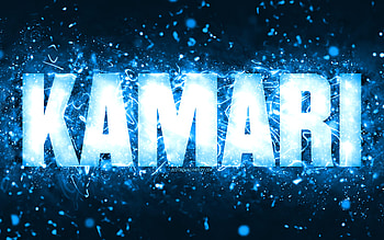 Happy Birtay Kamari, , blue neon lights, Kamari name, creative, Kamari Happy Birtay, Kamari Birtay, popular american male names, with Kamari name, Kamari HD wallpaper
