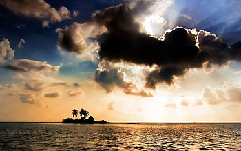 Nature, Sky, Palms, Outlines, Island, Shadows, Cloud, Uninhabited HD wallpaper