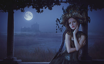 Moonlight, blue, night, moon, fantasy, luna, girl, annewipf HD wallpaper
