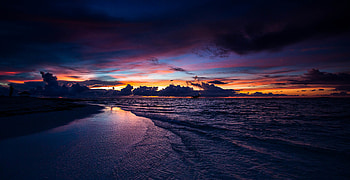 Calm, seashore, beach, sea waves, sunset HD wallpaper