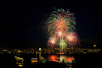 Holidays, Salute, Night City, City Lights, Fireworks, Firework, Seattle HD wallpaper