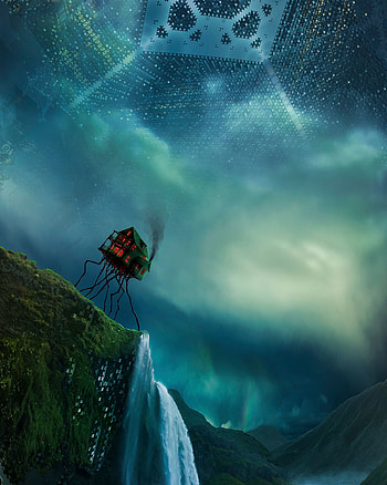 Art, Waterfall, Precipice, Break, Small House, Lodge, Pixels HD phone wallpaper