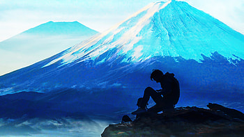 Alone Boy Sitting At Mountain Cliff , alone, artist, artwork, digital-art HD wallpaper
