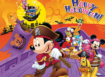 Happy Halloween!, minnie, pluto, pirate, disney, orange, purple, halloween, mickey mouse, donald duck HD wallpaper