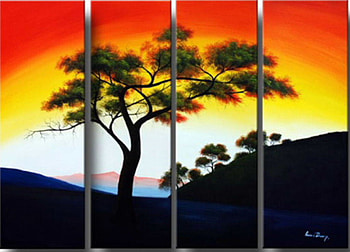 Trivial Tree, black, painting, yellow, red, colors, tree HD wallpaper