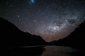 Universe, Mountains, Night, Starry Sky HD wallpaper