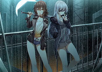 Anime girls, original, rain, art HD wallpaper