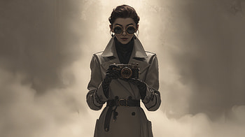 Spy Woman in Classic Trench Coat, woman, Spy, camera, sunglasses HD wallpaper