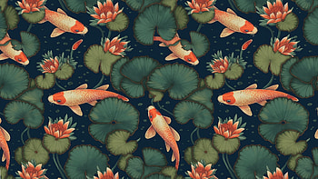 of koi fish and flowers HD wallpaper