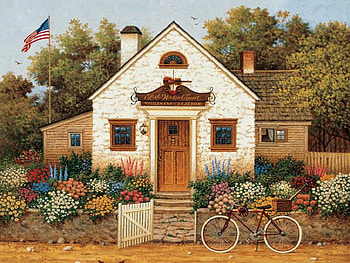 Someday Carnegie Hall, flag pole, plants, brick, house, flag, chimmey, dirt road, bicycle, flowers HD wallpaper