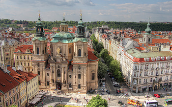 St Nicholas Church, Prague, evening, Prague panorama, Prague landmark, church, Prague cityscape, Czech Republic HD wallpaper