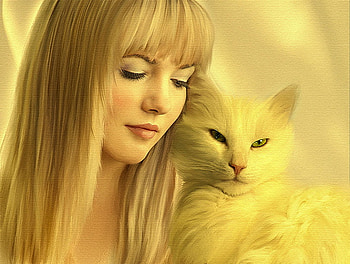Woman and Cat, cats, abstract, fantasy, woman HD wallpaper