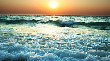 Sunset Over Ocean, white, tide, orange, rough, daylight, day, waves, nature, sky, water, sun, sunset, ocean HD wallpaper