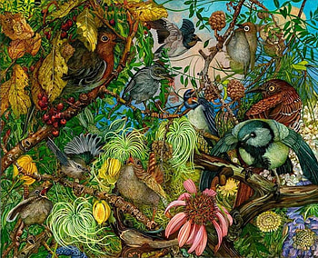 Judy Garfin (acrylic on panel), acrylic, bird, judy garfinart, green HD wallpaper